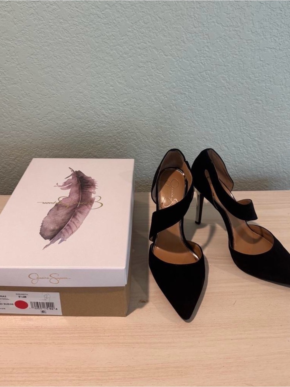 Jessica Simpson Black Pointed Toe Cross-Strap Stiletto Heels